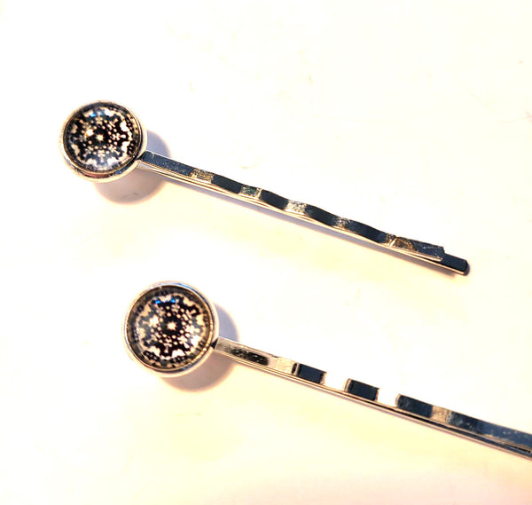 Pink Lily ~ Gray & Black Mandela ~ Bobby Pin Set  ~ #132-8