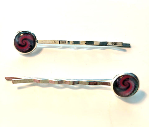 Pink Lily ~ Swirl  Bobby Pin Pink & Black  ~ #133-10