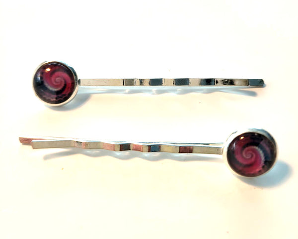 Pink Lily ~ Swirl Magenta & Black Bobby Pin Set  ~ #133-8