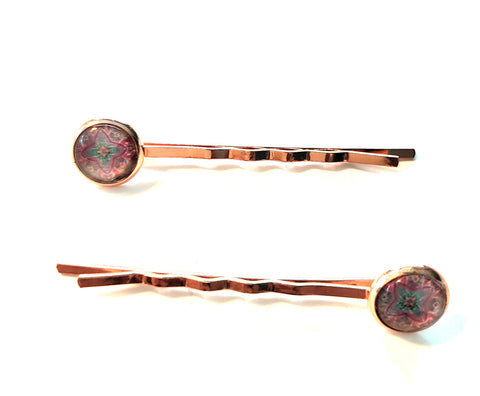 Pink Lily ~ Rose Gold Plated Pink  Bobby Pin Set  ~ #134-3