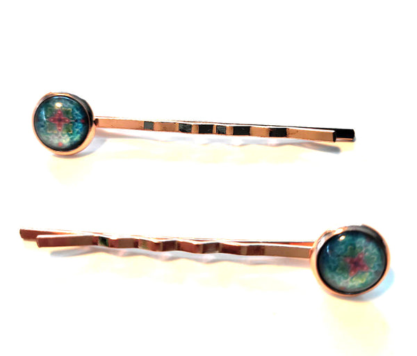 Pink Lily ~ Rose Gold Plated Blue Bobby Pin Set  ~ #134-5