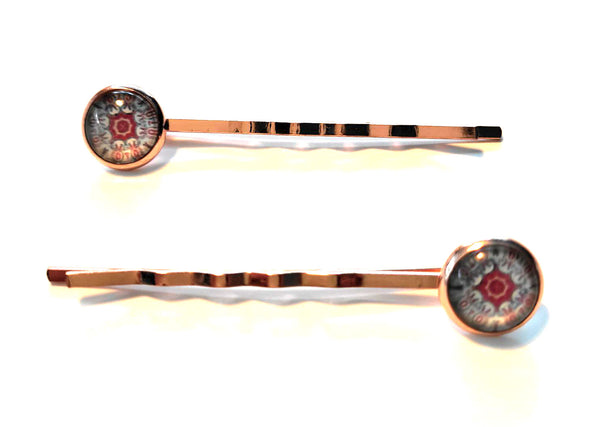 Pink Lily ~ Rose Gold Plated White & Pink Bobby Pin Set  ~ #134-4