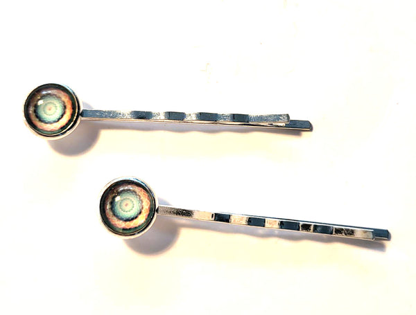 Pink Lily ~ Blue & Beige Mandela ~ Bobby Pin Set  ~ #135-10