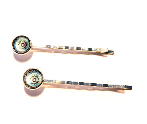 Pink Lily ~ Blue Mandela ~ Bobby Pin Set  ~ #135-11