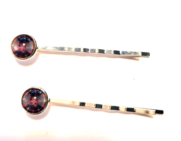 Pink Lily ~ Navy & Purple Mandela ~ Bobby Pin Set  ~ #135-1
