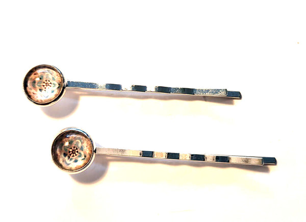 Pink Lily ~ Beige & Blue Flower ~ Bobby Pin Set  ~ #135-3