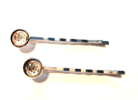 Pink Lily ~ Beige & Blue Flower ~ Bobby Pin Set  ~ #135-3