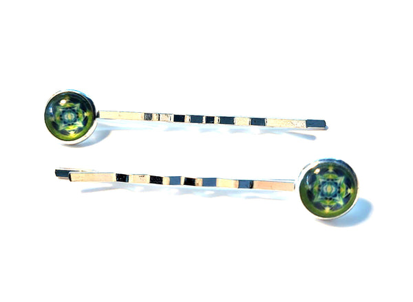Pink Lily ~ Green & Blue Bobby Pin Set  ~ #136-2