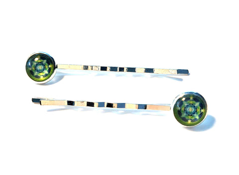 Pink Lily ~ Green & Blue Bobby Pin Set  ~ #136-2