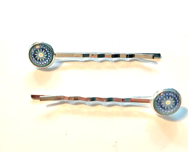 Pink Lily ~ Blue & GreenBobby Pin Set  ~ #136-7