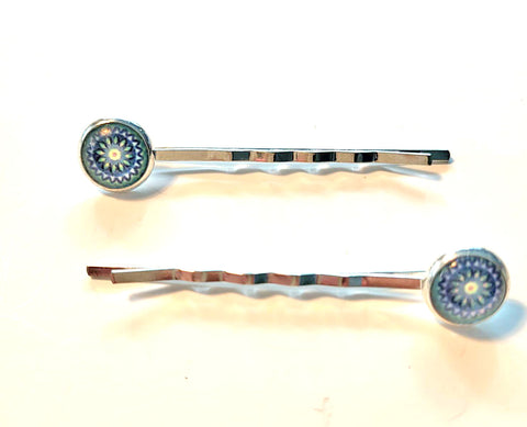 Pink Lily ~ Blue & GreenBobby Pin Set  ~ #136-7