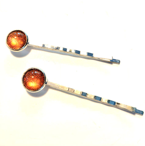 Pink Lily ~  Orange Paisley ~ Bobby Pin Set  ~ #144-2