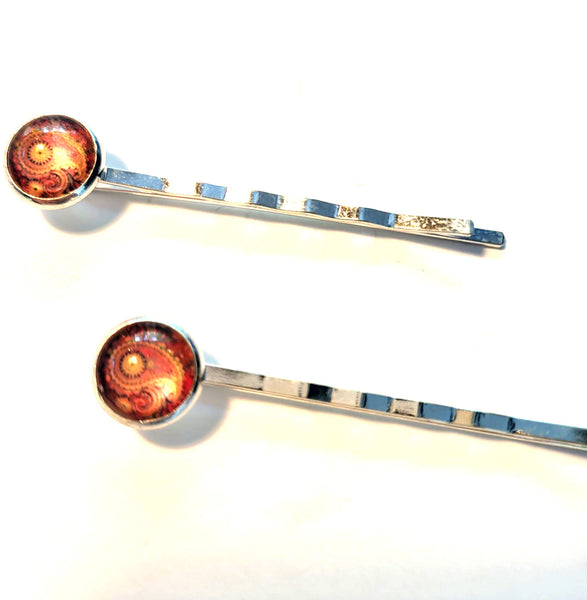 Pink Lily ~  Orange Paisley ~ Bobby Pin Set  ~ #144-3