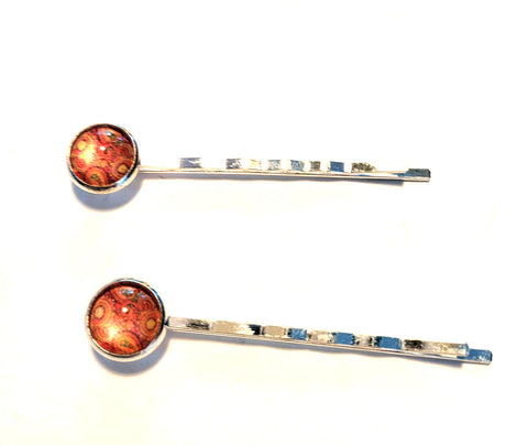 Pink Lily ~  Orange Paisley ~ Bobby Pin Set  ~ #144-5