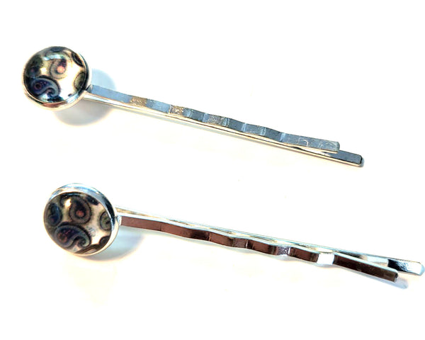 Pink Lily ~ Blue & White Paisley ~ Bobby Pin Set  ~ #144-8