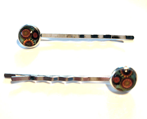 Pink Lily ~  Orange & Green Bobby Pin Set  ~ #145-2