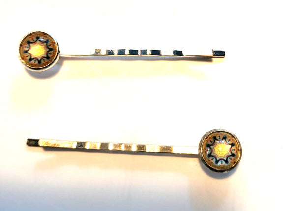 Pink Lily ~  Blue & Cream Bobby Pin Set  ~ #148-2