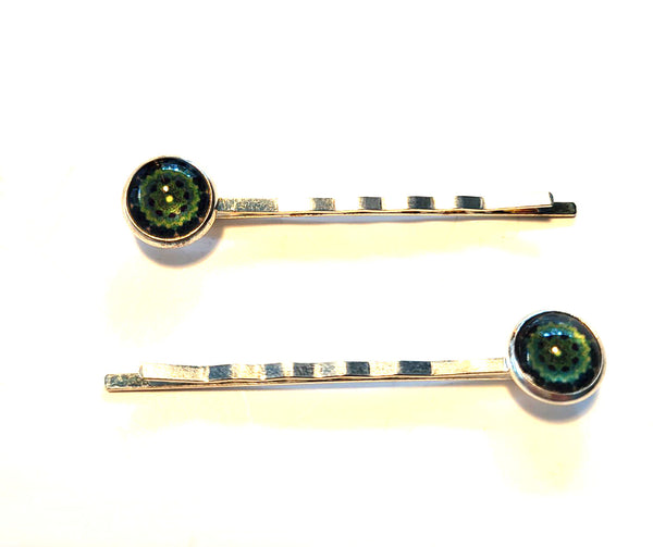 Pink Lily ~  Green & Navy Bobby Pin Set  ~ #148-4