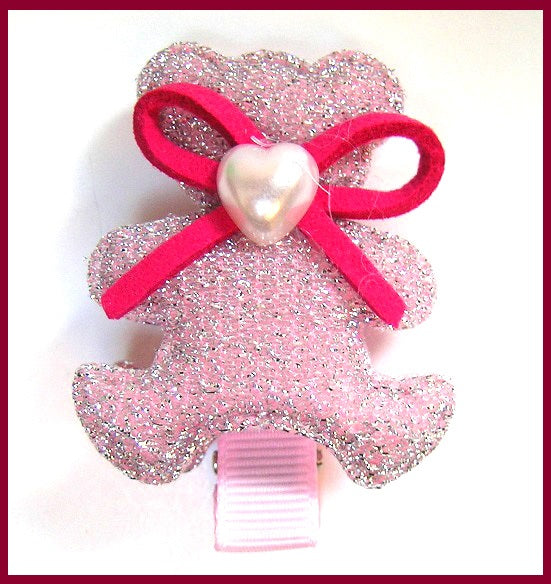 Pink Lily Kids ~ Sparkle Pink Teddy Clip #15