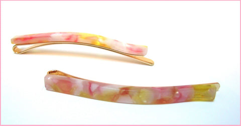 Pink Lily ~ "Virginie" Bobby Pin Slide Set ~  Pink & Yellow #9