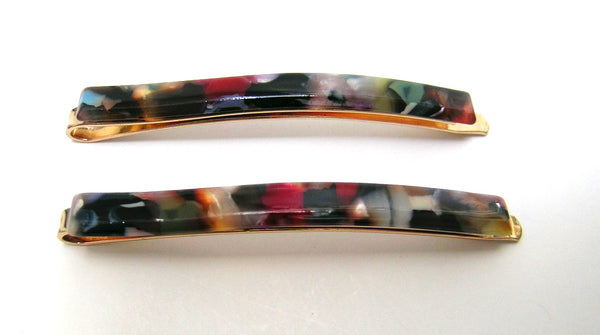 Pink Lily ~ "Virginie" Bobby Pin Slide Set ~  Red & Black Multi #12