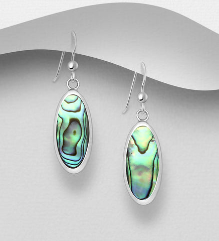 Sterling Silver White Abalone Dangle Earrings 2-1-1223