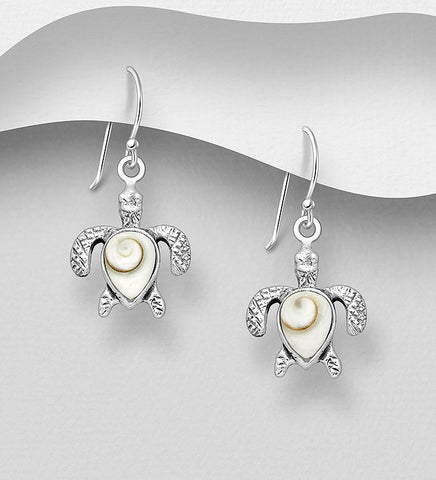 Sterling Silver Shiva Shell Turtle Drop Earrings  2-1-1225 NEW