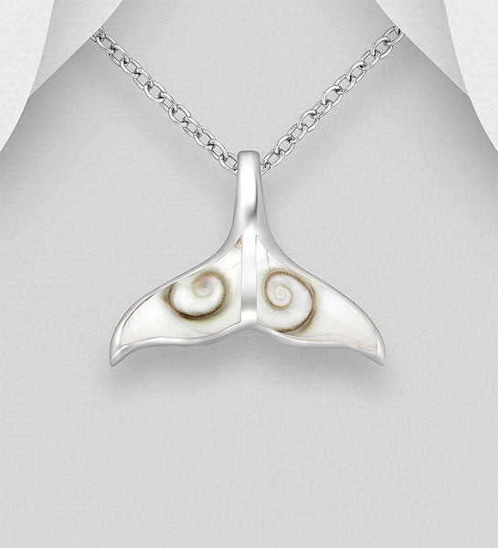Sterling Silver Shiva Shell Whale Tail Pendant on 18 inch chain 5-1-628 NEW