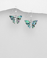 Sterling Silver Abalone Shell Butterfly Dangle Earrings ~ 2-1-1113