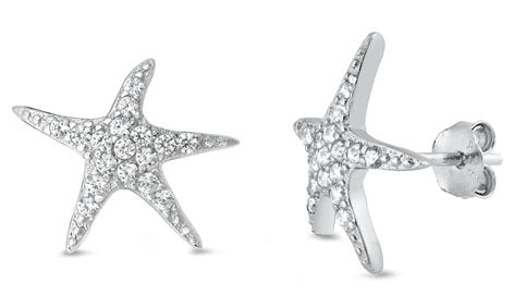 Sterling Silver CZ Starfish Stud Earrings ~ 2-1-1121