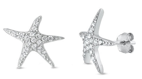 Sterling Silver CZ Starfish Stud Earrings ~ 2-1-1121
