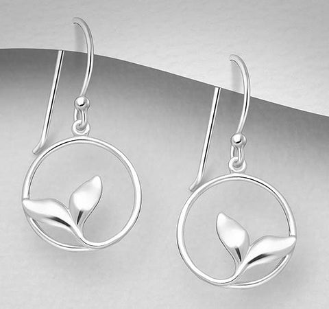 Sterling Silver  Whale's Tail Dangle Earrings ~ 2-1-1168