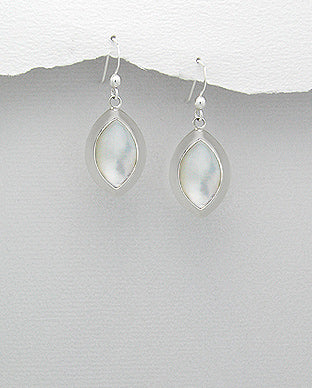 Sterling Silver White Mother of Pearl Dangle Earrings 2-1-1199