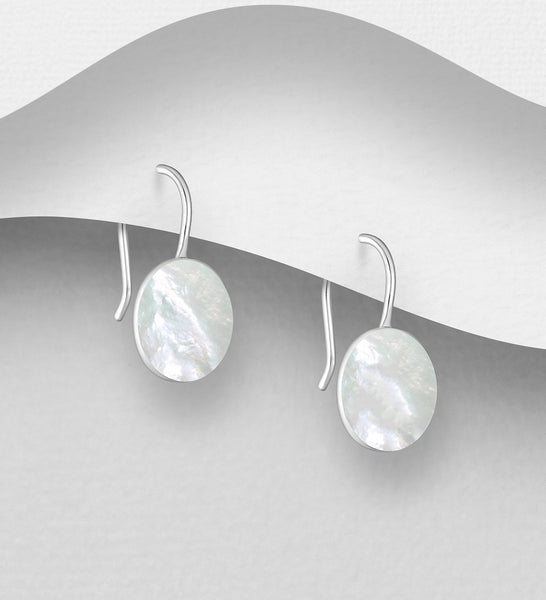 Sterling Silver White Mother of Pearl Dangle Earrings 2-1-1205