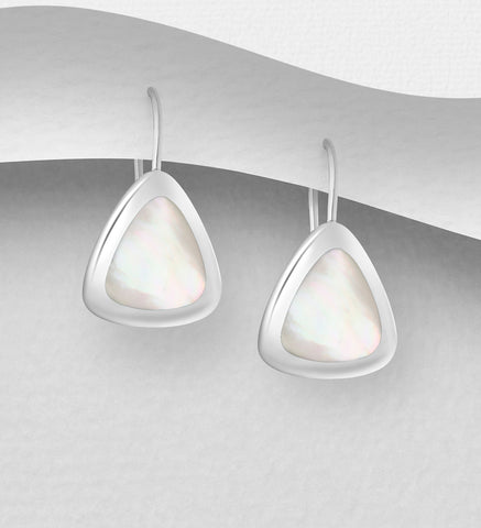 Sterling Silver White Mother of Pearl Dangle Earrings 2-1-1207