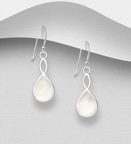 Sterling Silver White Mother of Pearl Dangle Earrings 2-1-1208
