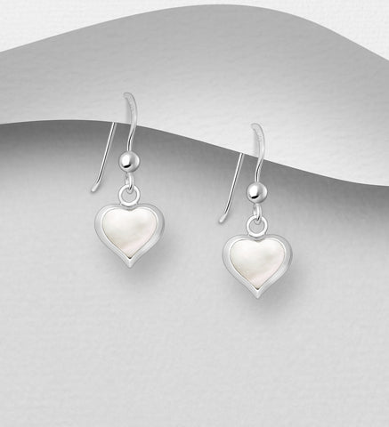 Sterling Silver White Mother of Pearl Dangle Earrings 2-1-1210