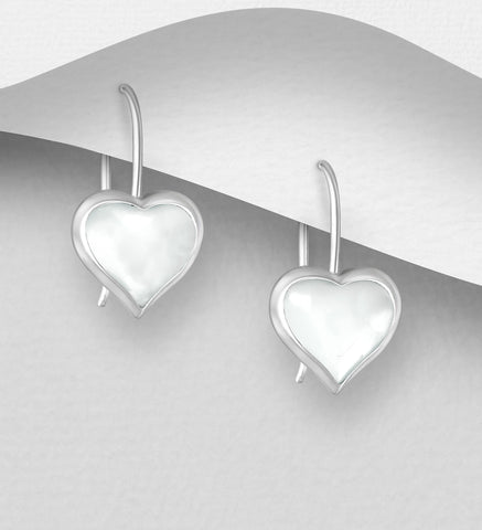 Sterling Silver White Mother of Pearl Dangle Earrings 2-1-1211
