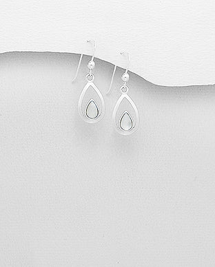 Sterling Silver White Mother of Pearl Dangle Earrings 2-1-1216