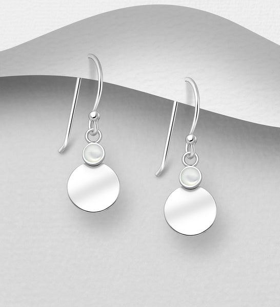 Sterling Silver Mother of Pearl Dangle Earrings 2-1-1221