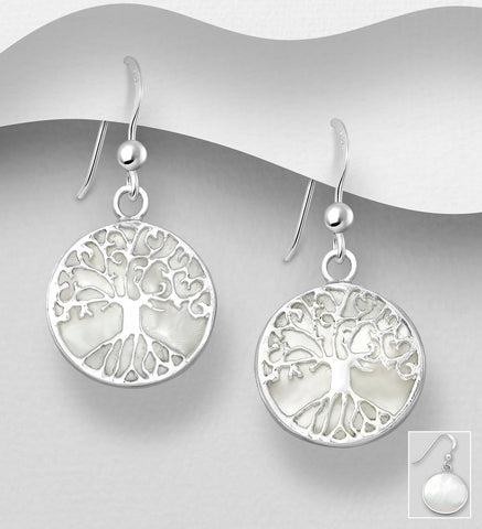 Sterling Silver Mother of Pearl "Tree of Life" Earrings -  2-1-1228
