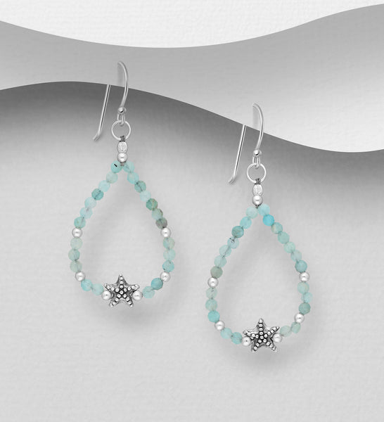 Sterling Silver Starfish & Stone Earrings ~ 2-1-1229 #2