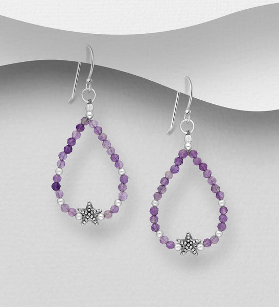 Sterling Silver  Starfish Earrings Amethyst ~ 2-1-1229 SALE #4
