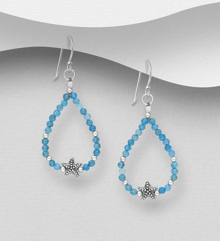 Sterling Silver Starfish Earrings Blue Appatite Beads ~ 2-1-1229  SALE #1