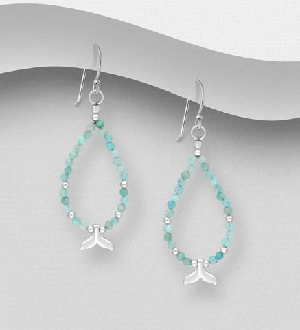 Sterling Silver Whale Tail  Earrings Amazonite Beads ~ 2-1-1229W NEW