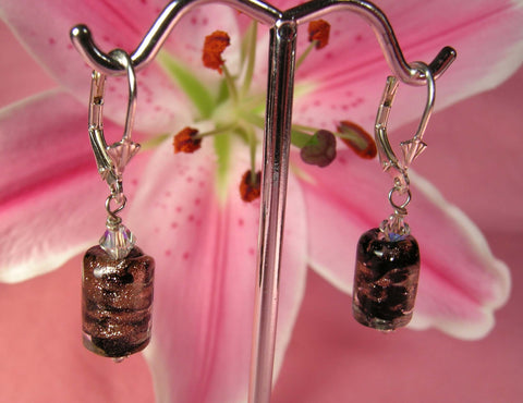 Pink Lily ~ Murano Glass Drop Earrings 2-7-17 Black