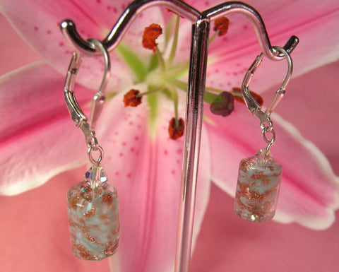 Pink Lily ~ Murano Glass Drop Earrings 2-7-17 Blue