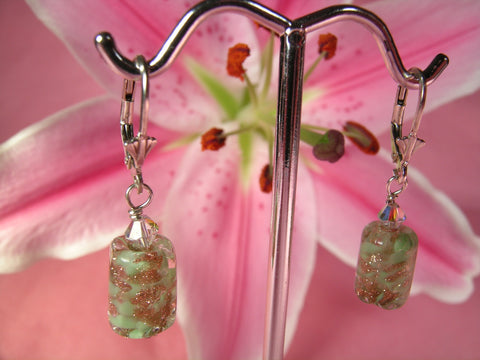Pink Lily ~ Murano Glass Drop Earrings 2-7-17 Green
