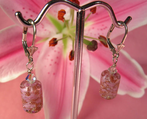 Pink Lily ~ Murano Glass Drop Earrings 2-7-17 Pink