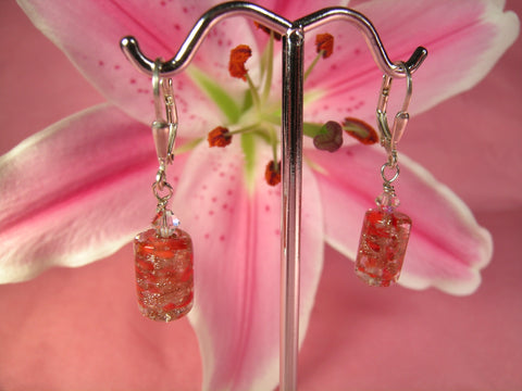 Pink Lily ~ Murano Glass Drop Earrings 2-7-17 Red